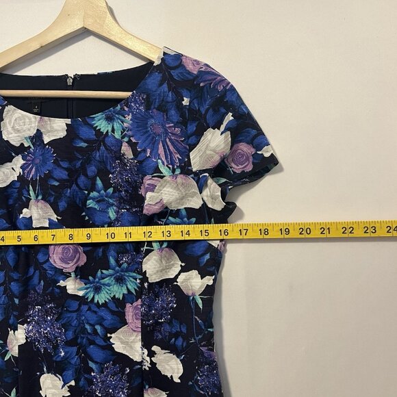 Talbots Sheath Dress Floral Size 4 Lined Blue Purple Cotton Business Work Office - Picture 5 of 9